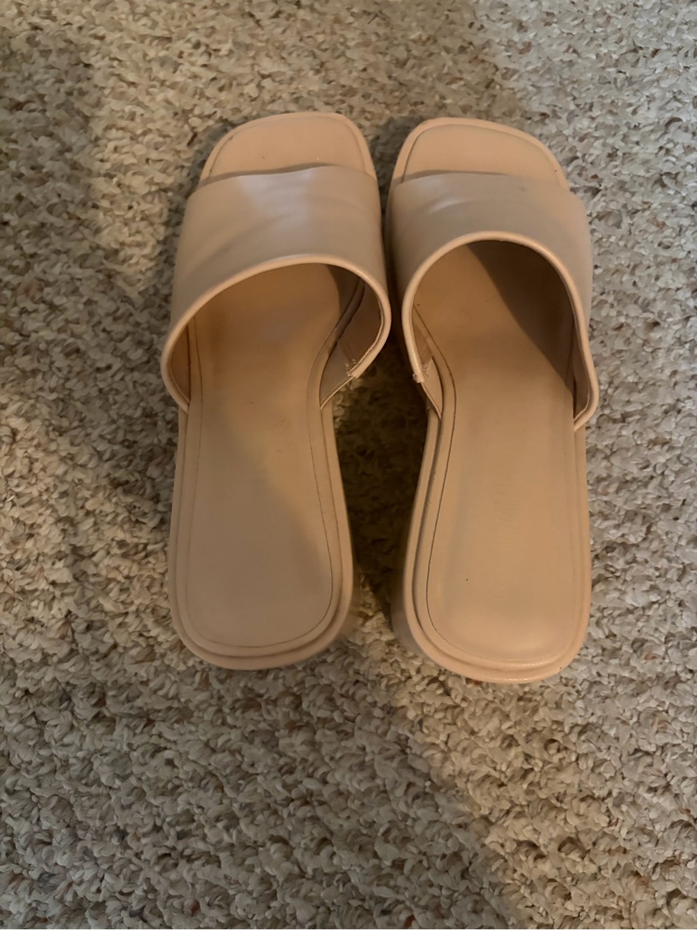 Block Heel Nude Slide-on Sandals